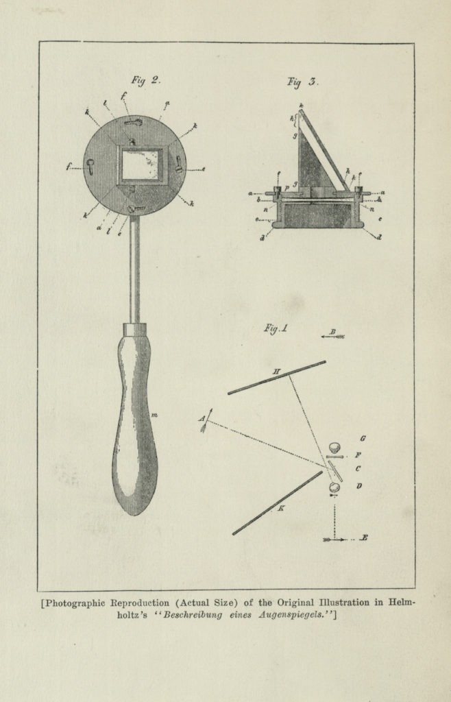Diagram of the Ophthalmoscope from Helmholtz's The Description of an Ophthalmoscope.